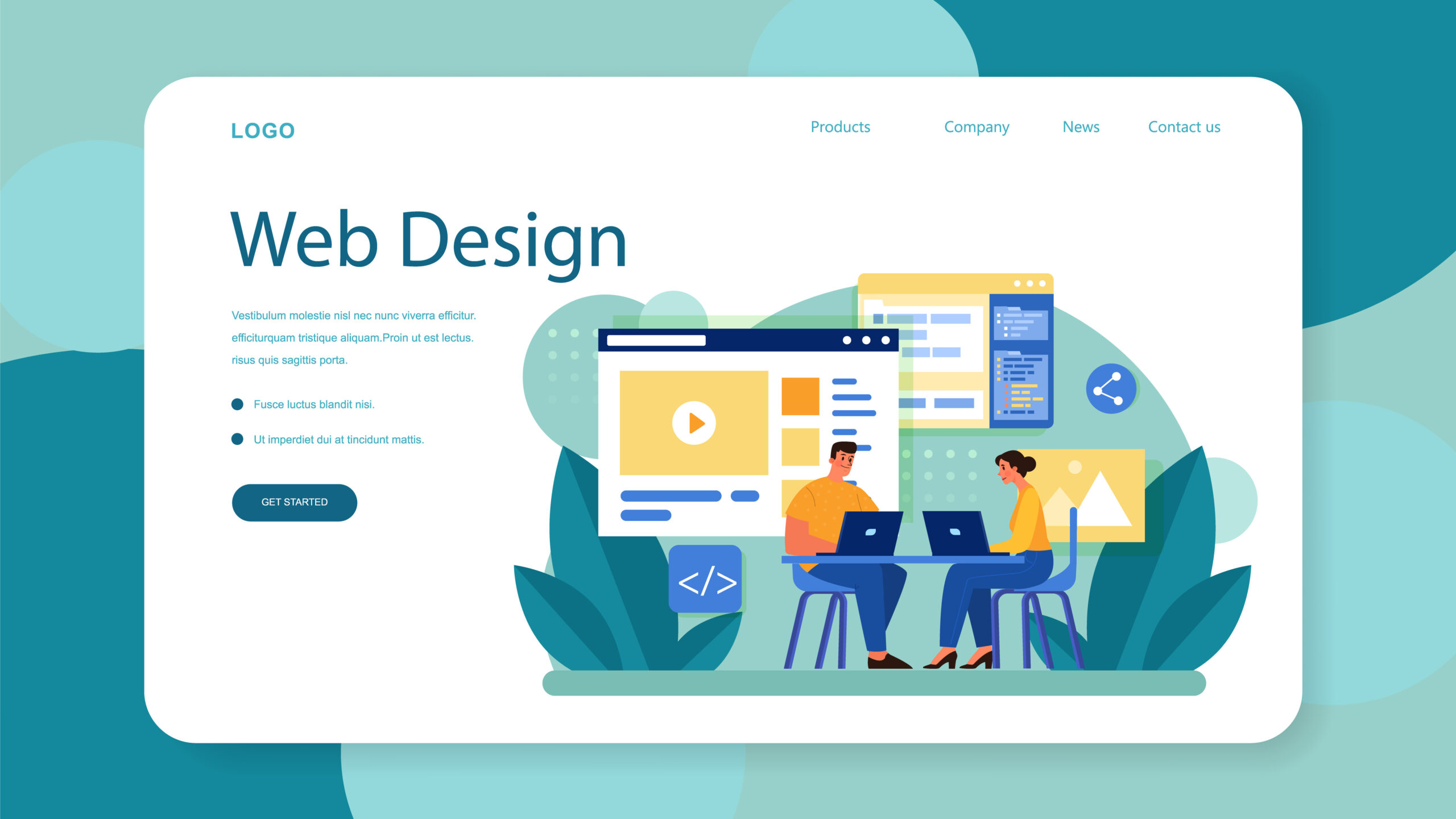 Website layout web banner or landing page. Web development, mobile app design and optimization. People building user interface template. Computer technology. Flat vector illustration
